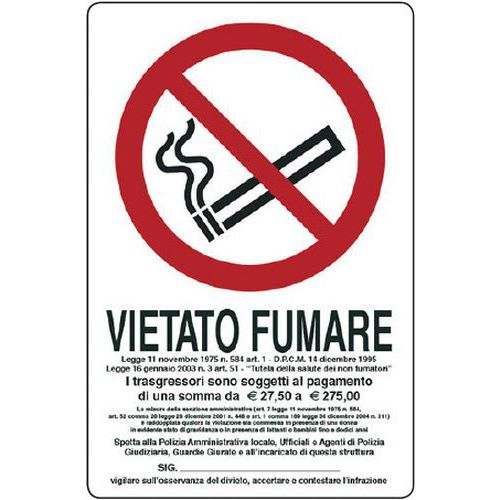 Cart. Alluminiovietato fumare 500x300mm con legge,