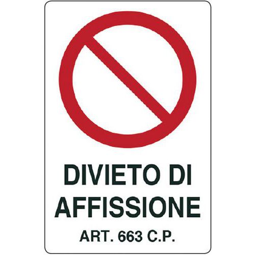 Cart. Alluminio Divieto di affissione 180x120mm art.663 c.p.,