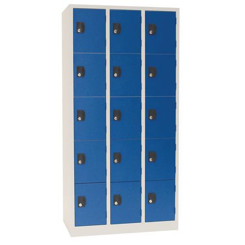 Armadietto a 15 scomparti grigio/blu - L 900 - Serratura a chiave,