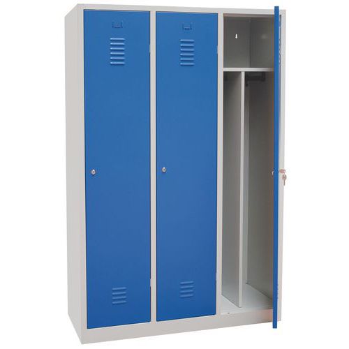 Armadietto ind. sporca 3 scomparti/base grigio/blu + serratura a chiave,