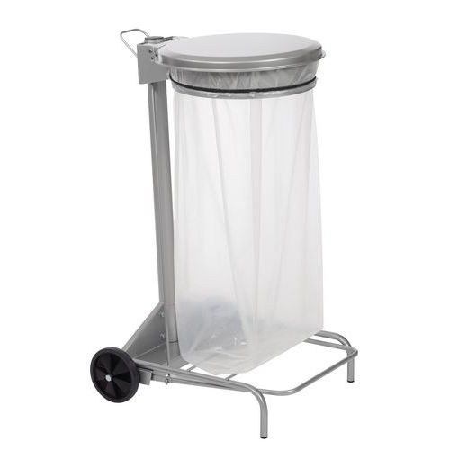 Supporto per sacco della spazzatura 110 L in vernice epossidica grigia con pedale,