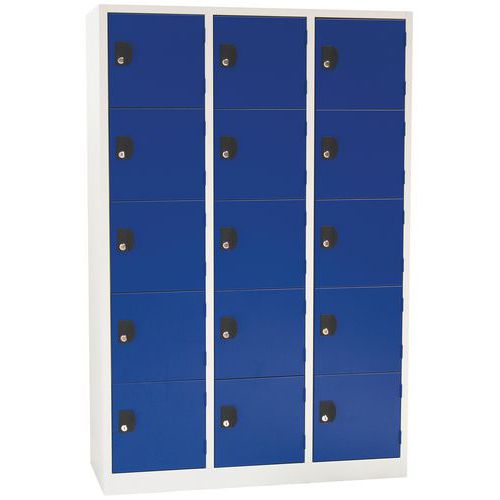Armadietto a 15 scomparti grigio/blu - L 1200 - Serratura a chiave,