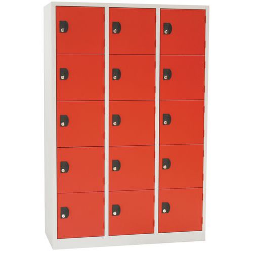 Armadietto a 15 scomparti grigio/rosso - L 1200 - Serratura a chiave,
