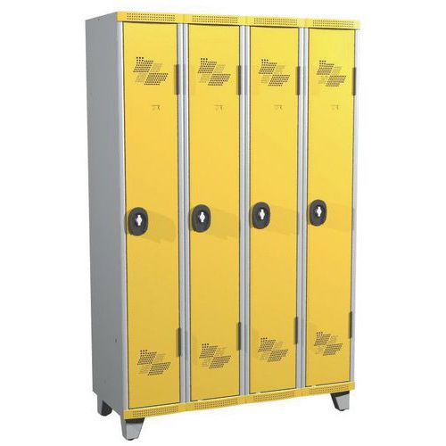 Armadietto mono su piedi IP 4 col. L1200x A1915xP500 lucchetto grigio/giallo,