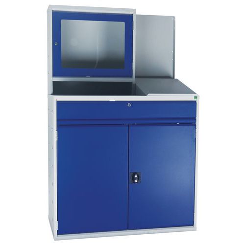 Postazione informatica da officina L105xP55xA168 cm grigio/blu,