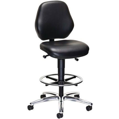 Sedia alta mobile in ecopelle con rotelle e poggiapiedi,