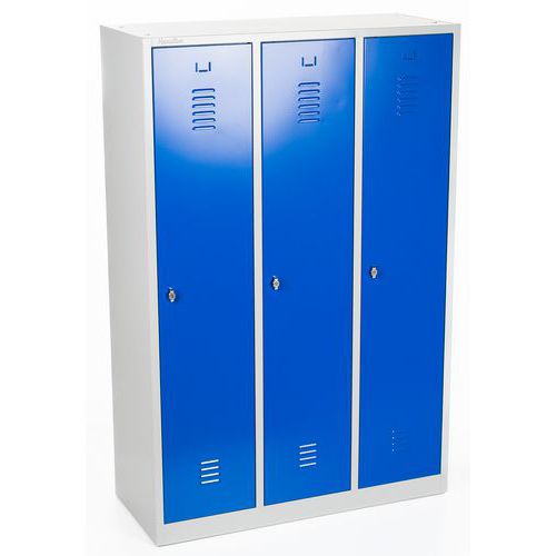 Armadietto ind. sporca 3 scomparti/base grigio/blu + maniglia lucchettabile,