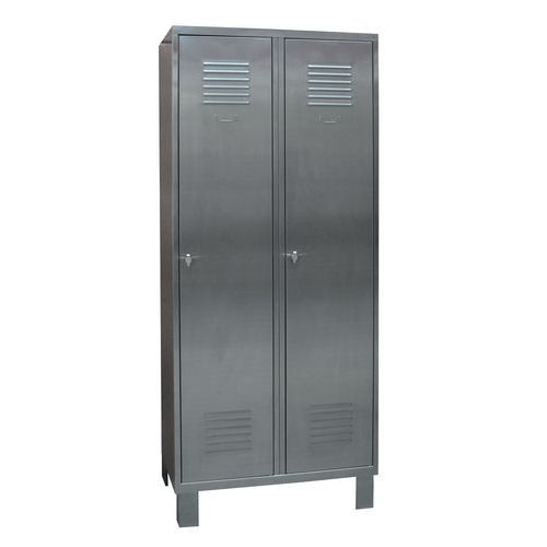 Armadietto mono IS inox 2 col. su piedi - Largh. 800 - Alt. 1940 - Prof. 490 mm - Lucchettabile,