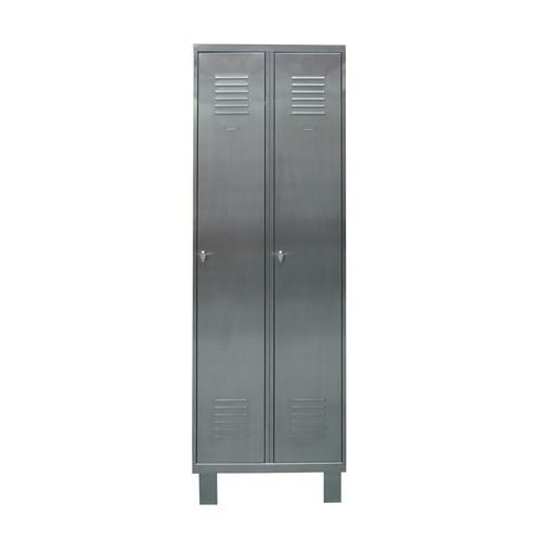 Armadietto mono IP inox 2 col. su piedi - Largh. 600 - Alt. 1940 - Prof. 490 mm - Lucchettabile,
