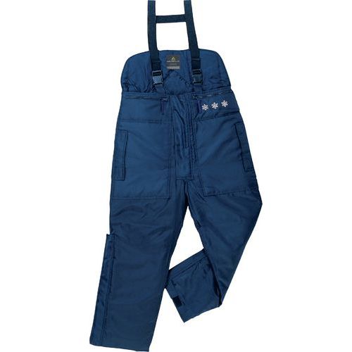 Pant. con bretelle freddo extremo in polies. / cot. blu L,