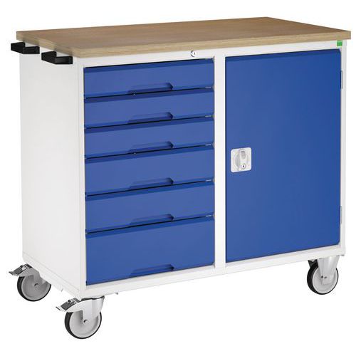 Banco mobile 1 anta 5 cassetti L1050xP550xA980 mm grigio/blu,