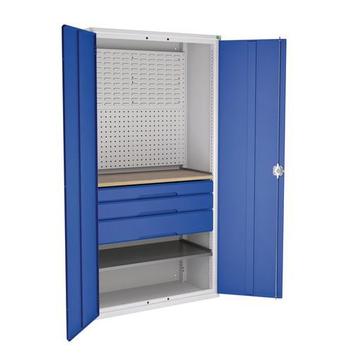 armadio 1 ripiano 3 cassetti L105xP55xA200cm grigio/blu,