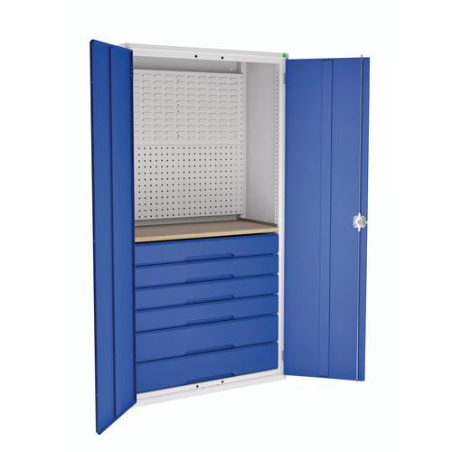 Armadio con 1 ripiano 6 cassetti L105xP55xA200 cm grigio/blu,