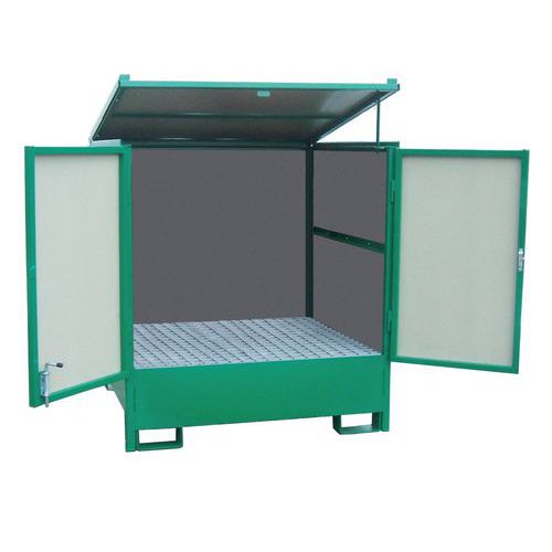 Contenitore di ritenzione 4 fusti acciaio verniciato verde 1320x1240x1430,