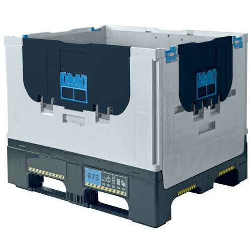 Cassa-pallet pieghevole grigia e nera,