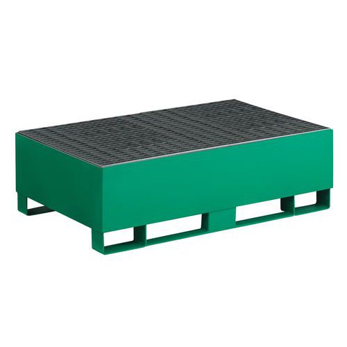 Pallet di contenimento a sci laccato verde 220 L 2 fusti,