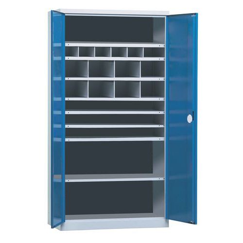 Armadio da officina blu HxP=1950x440mm, 14 scomparti,