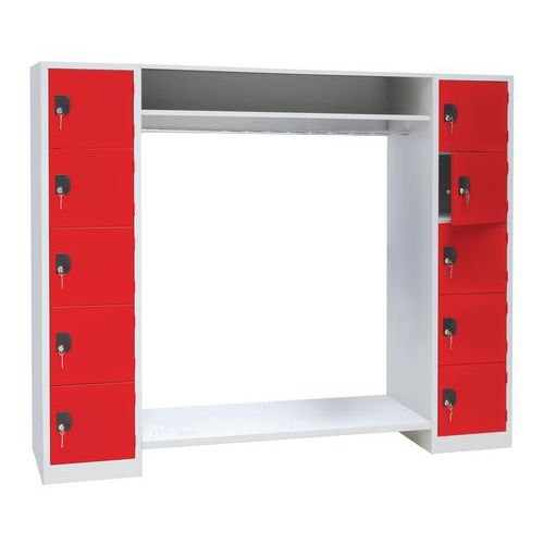 armadietto 10 scomparti e appendiabiti grigio/rosso - larghezza 900 mm,