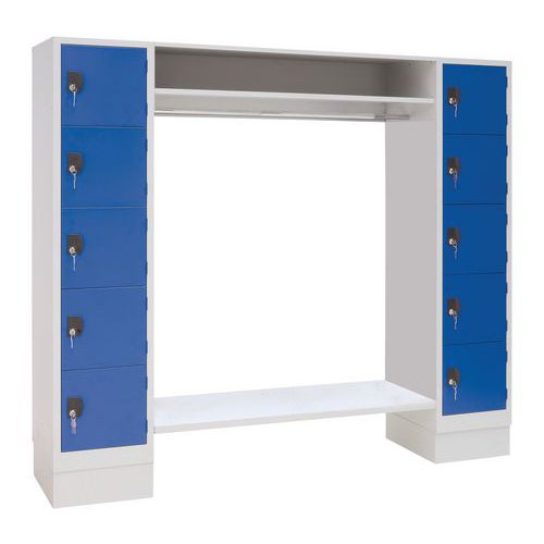 armadietto 10 scomparti e appendiabiti grigio/blu - larghezza 900 mm,