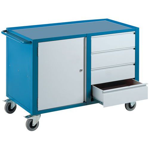 Tavolo Da Lavoro Mobile 115-5 H Totale:85,5cm Ral:5009 Blu,