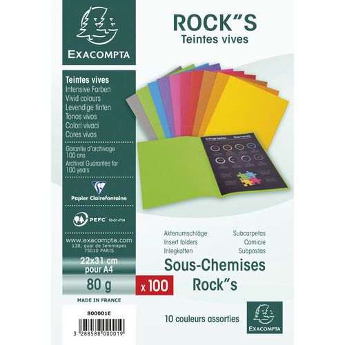 Set di 100 cartelline Rocks 80 g 22x31 cm assortite,
