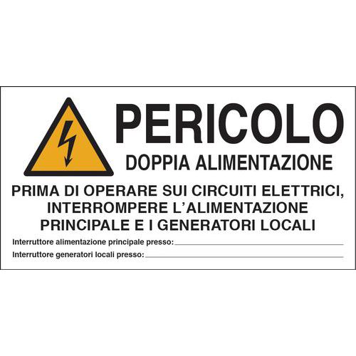 Foglio16Adesivi 8,2x4,2cm PERICOLO DOPPIA ALIMENTAZIONE,
