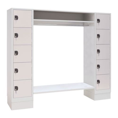 Armadietto 10 scomparti e appendiabiti grigio/grigio - larghezza 1.350 mm,