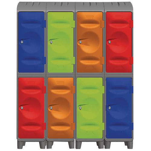 esempio di configurazione: possibilità di sovrapporre armadietto su piede e armadietto su base (con o senza copertura)