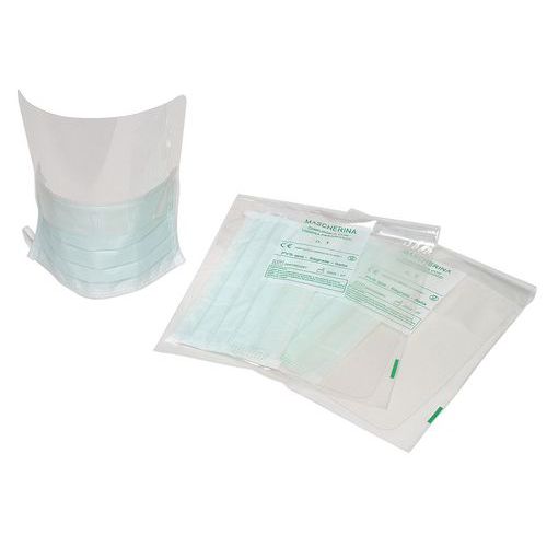 Mascherina chirurgica con elastici e visiera paraschizzi,