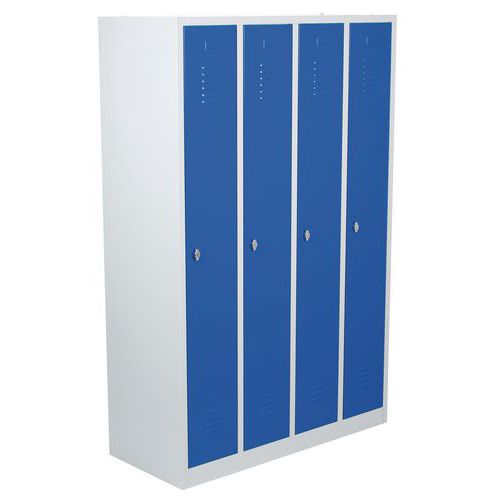 Armadietto ind. pulita 4 scomparti/base grigio/blu + maniglia lucchettabile,