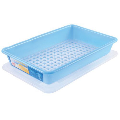 Contenitore piatto 5 L HACCP con coperchio e griglia - Blu,