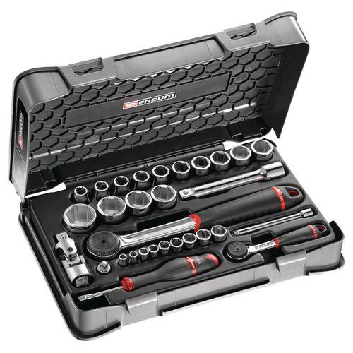 Cassetta di cricchetti e bussole misti da 1/4 e 1/2,