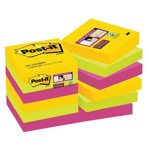 12 blocchetti Super Sticky Post-it® Rio 47,6 x 47,6 assortiti,