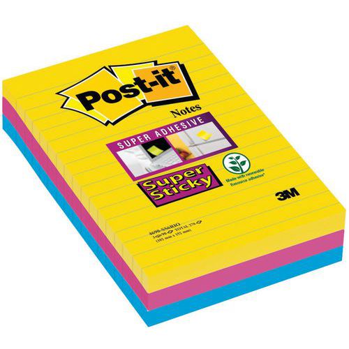 3 blocc. Super Sticky Post-it® RIO a righe 101x152 assortiti,
