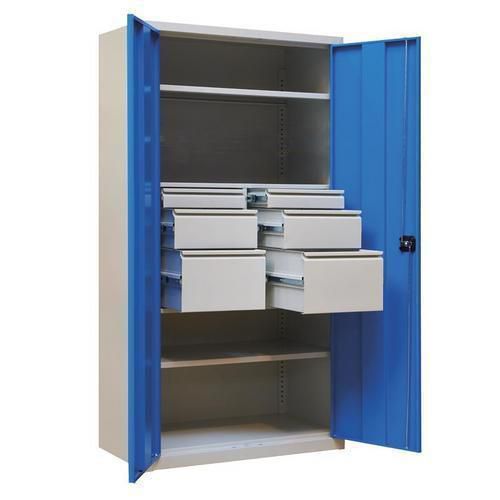 Armadio da officina metallico - 195x95x50 cm - 6 cassetti,