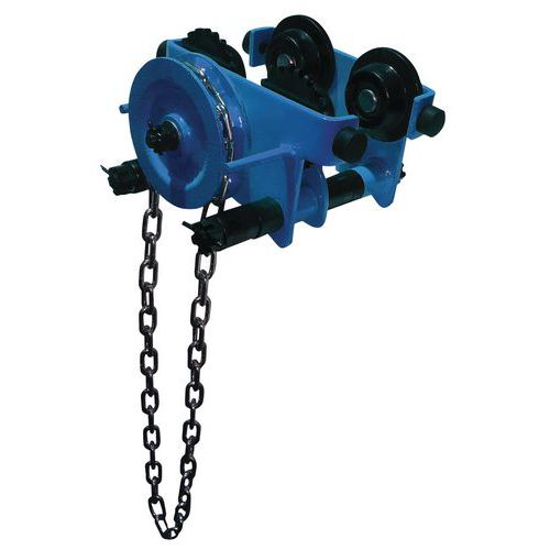 Carrello porta-paranco a catena Port.=0,5 T Trave=50-152 mm,