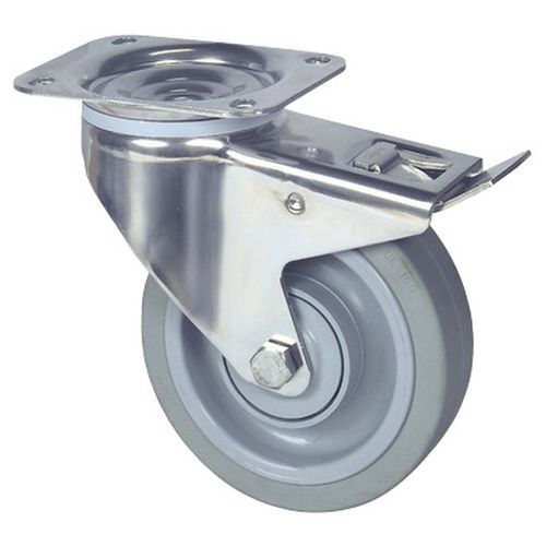 Rotella girevole inox con freno 250 kg,