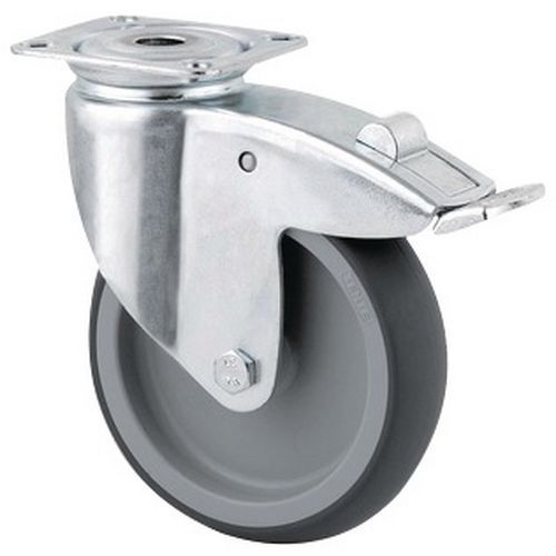 Rotella girevole con freno - carico 75 kg, con piastra,