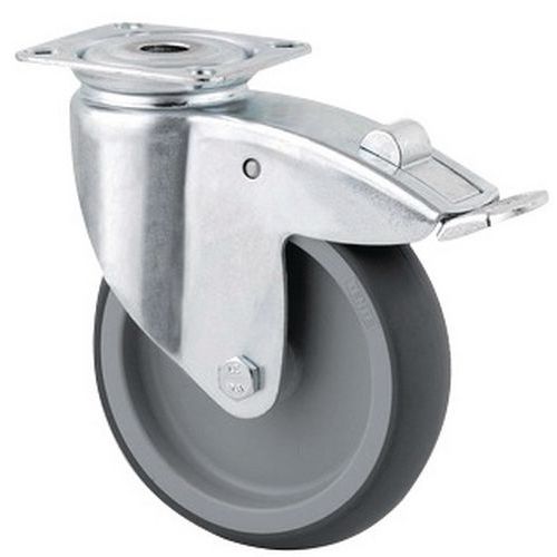 Rotella girevole con freno con piastrina - Portata 80 kg,