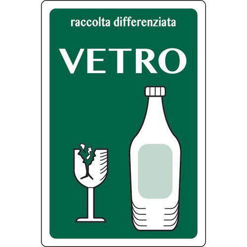 Cartello adesivo 50x35cm con disegno - raccolta vetro,