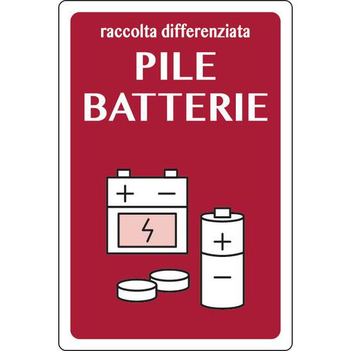 Cartello alluminio 30x20cm disegno raccolta pile batterie,