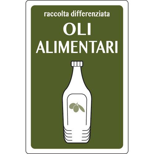 Cartello alluminio 30x20cm disegno raccolta oli alimentari,