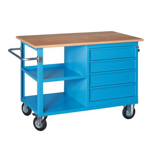 Banco da lavoro basic+ruote 1200x700x905mm 4cassetti+ripiano,