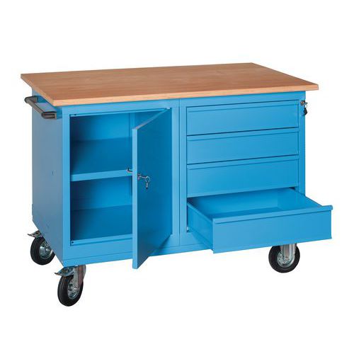 Banco da lavoro basic+ruote1200x700x905mm4cassetti+vano anta,