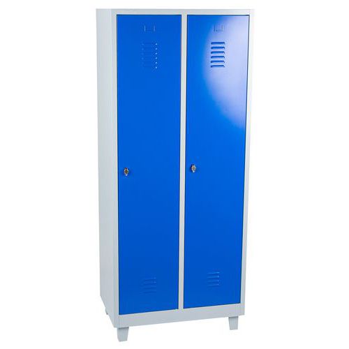 Armadietto ind. sporca 2 scomparti/piedi grigio/blu + maniglia lucchettabile,
