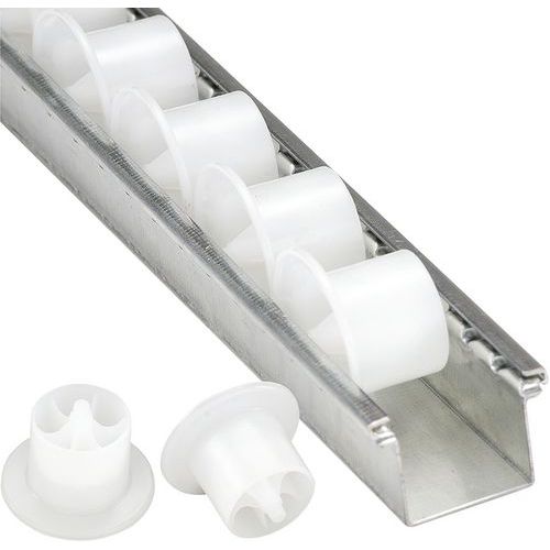 Binario a rulli in plastica con arresto - Carichi leggeri - L 3000 mm,