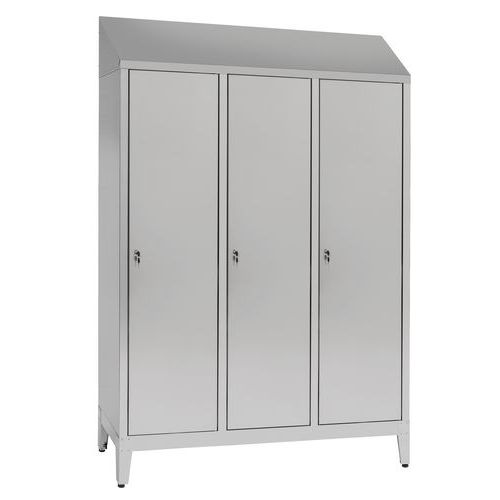 Armadio spogliatoio 3 colonne in acciaio inox 120x40x215 cm,