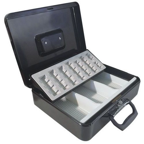 Cassetta per valuta con chiave (3 scomparti banconote) nera,