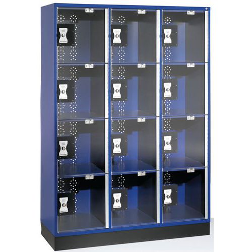Armadietto anta trasparente serrature a moneta-12 scomparti,