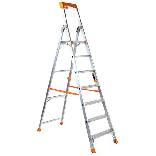 Scaletta professionale con 7 gradini in alluminio,